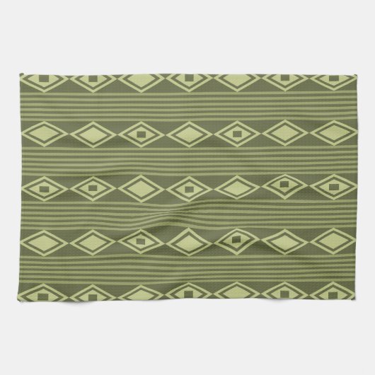 Linge De Cuisine Boho Diamonds Stripes Olive Green (Horizontal)