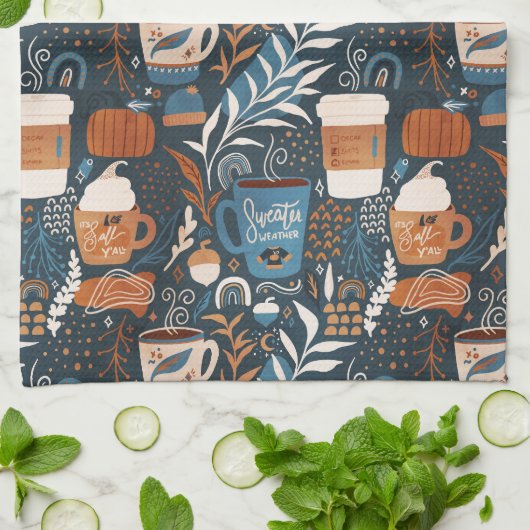 Linge De Cuisine Boho épice citrouille automne (Plié)