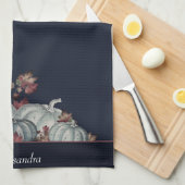 Linge De Cuisine Boho Fall Blue White Aquarelle Citrouille Automne (Quart Plié)