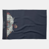 Linge De Cuisine Boho Fall Blue White Aquarelle Citrouille Automne (Horizontal)