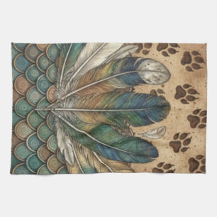 Linge De Cuisine Boho Feather & Empreintes de Patte Imprimés Animal