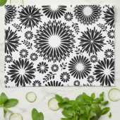 Linge De Cuisine Boho fleurs Motif floral vectoriel noir et blanc (Plié)