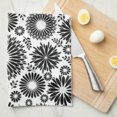 Linge De Cuisine Boho fleurs Motif floral vectoriel noir et blanc (Quart Plié)