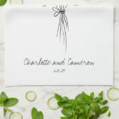 Linge De Cuisine Boho Flower Line Art Dessin Mariage personnalisé  (Plié)