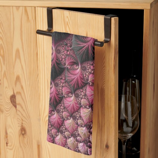 Linge De Cuisine Boho Funky Éclectique Rose Noir Abstrait Fractal (Pliage en tiers)