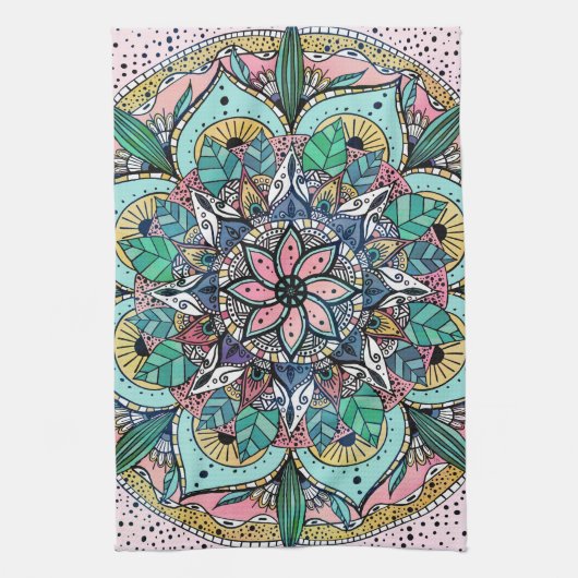 Linge De Cuisine Boho Mandala couleur aquarelle Floral (Vertical)