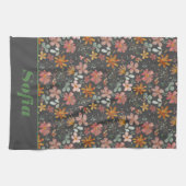 Linge De Cuisine Boho moderne fleur sauvage rose jaune motif gris  (Horizontal)