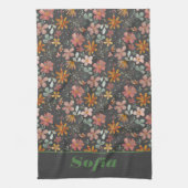 Linge De Cuisine Boho moderne fleur sauvage rose jaune motif gris  (Vertical)