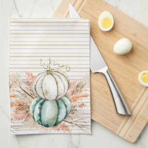 Linge De Cuisine Boho Pumpkin Pampas Grass Rayures Campagne Françai