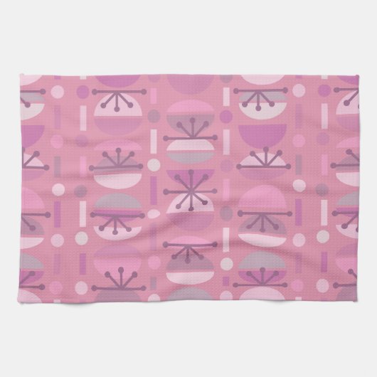Linge De Cuisine Boho Retro Bowls Lignes Rose (Horizontal)