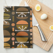 Linge De Cuisine Boho Retro Bowls Lignes Tons Terre Noire (Quart Plié)