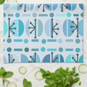 Linge De Cuisine Boho Retro Bowls Lignes Turquoise (Plié)