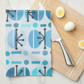 Linge De Cuisine Boho Retro Bowls Lignes Turquoise (Quart Plié)