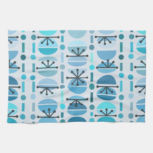 Linge De Cuisine Boho Retro Bowls Lignes Turquoise (Horizontal)