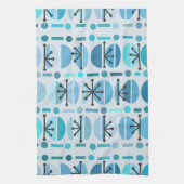 Linge De Cuisine Boho Retro Bowls Lignes Turquoise (Vertical)