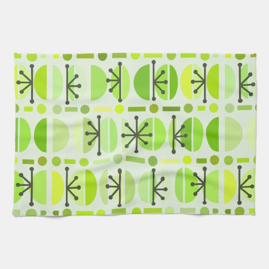 Linge De Cuisine Boho Retro Bowls Lines Chartreuse (Horizontal)