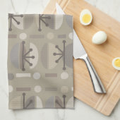 Linge De Cuisine Boho Retro Bowls Lines Taupe (Quart Plié)