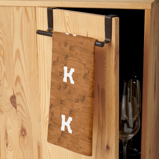 Linge De Cuisine Boho Rustique Texturé Bois brun personnalisé (Pliage en tiers)