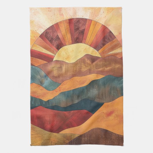 Linge De Cuisine Boho Sunset Over Mountains - Paysage Rétro (Vertical)