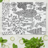 Linge De Cuisine Boho Whimsical Trees Motif noir et blanc (Plié)