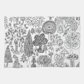 Linge De Cuisine Boho Whimsical Trees Motif noir et blanc (Horizontal)