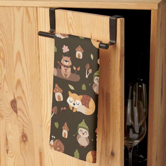 Linge De Cuisine Bois Automne Animaux Sombre Automne Renard Chouett (Pliage en tiers)