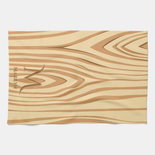 Linge De Cuisine Bois Brown rustique Nom initial (Horizontal)