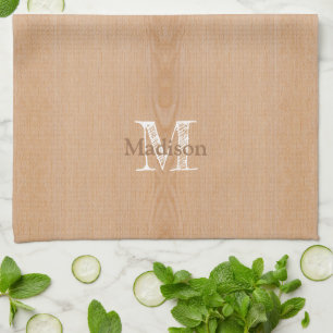 Linge De Cuisine Bois brun clair grain Monogramme personnalisé