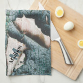 Linge De Cuisine Bois de peinture bleu vieux rustique vert sur mesu (Quart Plié)