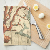 Linge De Cuisine Bois et petit corail (Quart Plié)