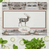 Linge De Cuisine Bois rustique Elk / Reindeer Famille Monogramme ta (Plié)