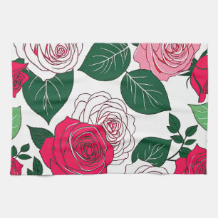 Linge De Cuisine Bold Bloom Harmony - Roses rouges et roses contemp
