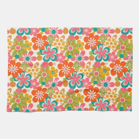 Linge De Cuisine Bold Bright Retro Abstract Flower Pattern (Horizontal)
