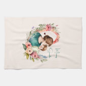 Linge De Cuisine Bond adorable maman et fille - Cadre floral (4) (Horizontal)
