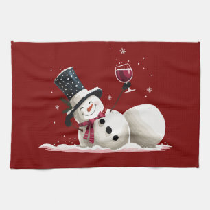Linge De Cuisine Bonhomme de neige avec vin cadeau de Noël vacances