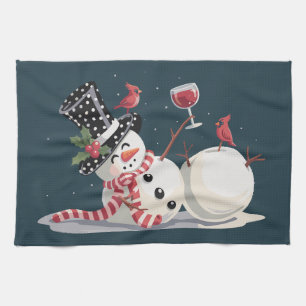 Linge De Cuisine Bonhomme de neige de Noël avec cadeau vin Xmas buv