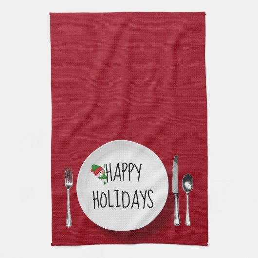 Linge De Cuisine Bonhomme de neige de vacances sur une assiette bla (Vertical)