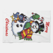 Linge De Cuisine Bonhomme de neige et oiseau bleu mignons (Horizontal)
