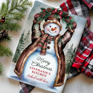 Linge De Cuisine Bonhomme de neige Joyeux Noël rustique