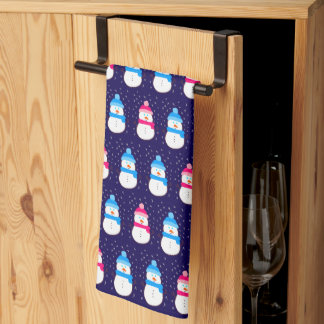 Linge De Cuisine Bonhommes de neige d'hiver rose et bleu