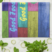 Linge De Cuisine Bonne nourriture, bons amis, bonnes périodes, bois (Plié)