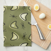 Linge De Cuisine Boomerangs atomiques Starbursts Olive Green (Quart Plié)