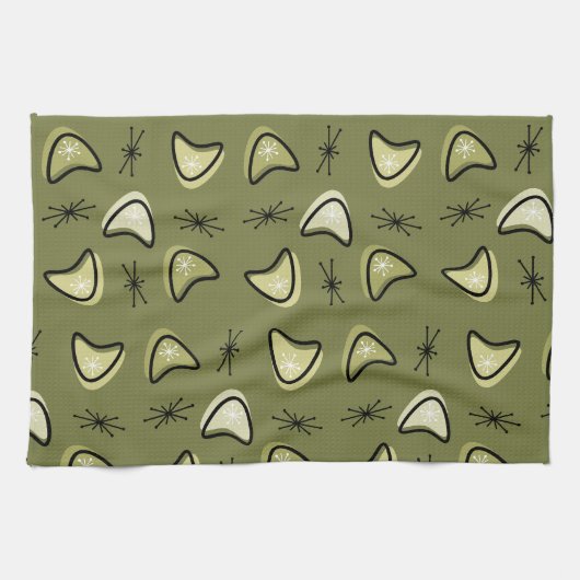 Linge De Cuisine Boomerangs atomiques Starbursts Olive Green (Horizontal)