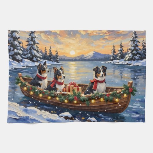 Linge De Cuisine Border Collie Christmas Boat Holiday (Horizontal)