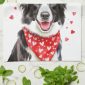 Linge De Cuisine Bordure Collie Coeur rouge Bandana Noël (Plié)