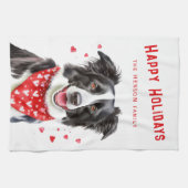 Linge De Cuisine Bordure Collie Coeur rouge Bandana Noël (Horizontal)