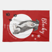 Linge De Cuisine Bordure Collie Dessin Paw Joyeux Noël (Horizontal)