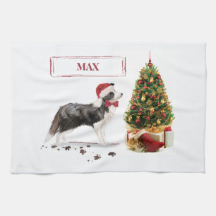 Linge De Cuisine Bordure Collie Funny Chien de Noël avec arbre