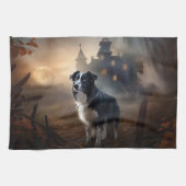 Linge De Cuisine Bordure Collie Halloween effroi (Horizontal)