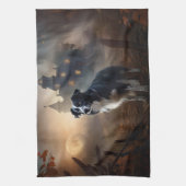 Linge De Cuisine Bordure Collie Halloween effroi (Vertical)